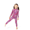 Girl wearing Wild Garden Kids Bamboo PJs in pink, front view