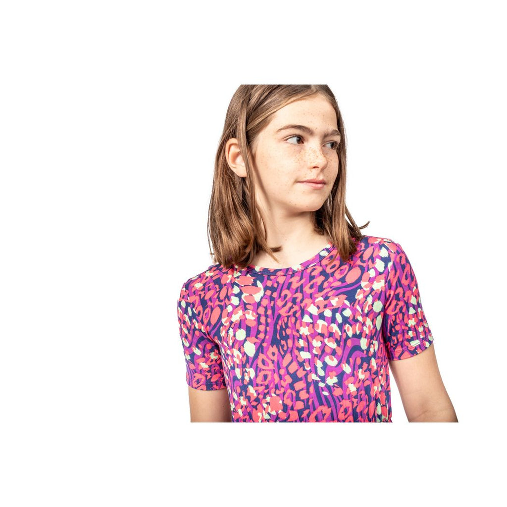 Close-up detail of girl wearing Wild Garden Twirl Dress in pink