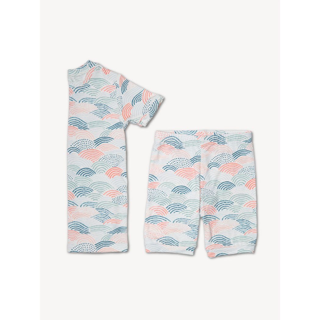 Summer Breeze Bamboo Shorties PJ Set in neutral tones laid flat on a white background